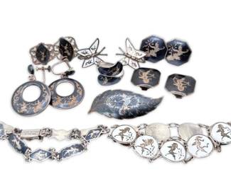 Siam Sterling Silver Bracelets, Ring, Earrings 78g Total