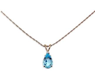 14k White Gold Diamond Aquamarine Necklace 2.34g