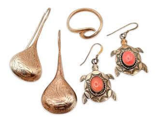 925 Sterling Native American Earrings And Ring 15g total