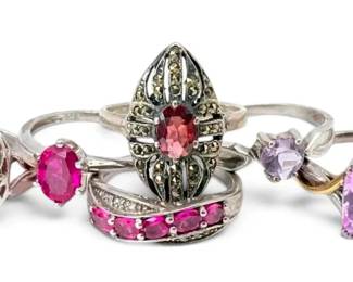 Sterling Silver 18k Ring With Cushion Cut Pink Stone More Sterling Rings 18g Total