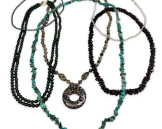 Rose Quartz Necklace With 14K Clasp And More Beaded Necklaces Including Turquoise, Garnet And Jade