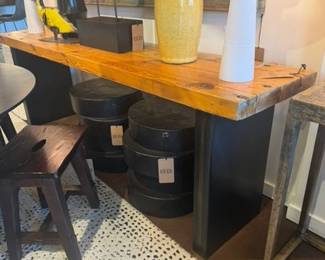 Pine and Metal Modern Console Table