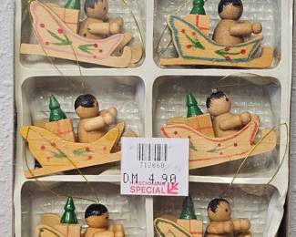 German Mid-Century Wooden Ornaments in origianl box