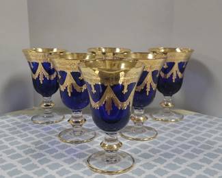 Cobalt Glassware with 22k Rim
