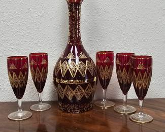 Venetian Glass Decanter and Glasses