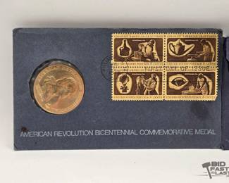 1760  2 American Revolution Bicentennial Commemorative Medals on Stamp Cards