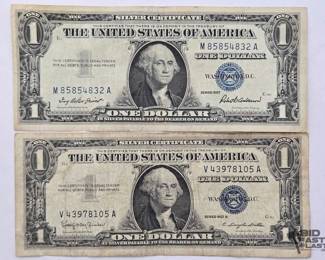 1511  2 1957 $1 Silver Certificates, Series 1957  1957 B, Blue Seal