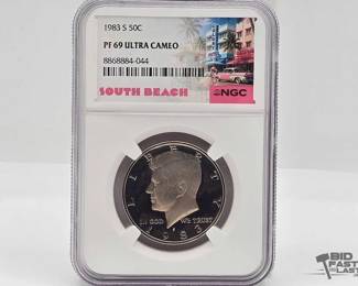 1596  1983S Kennedy Half Dollar NGC PF 69 Ultra Cameo, South Beach Label