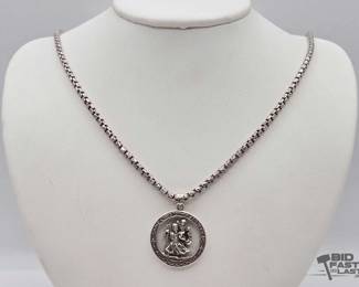904  Sterling Silver St. Christopher Pendant  28.5 Chain, 44.3g