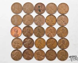 1643  25 Wheat  Lincoln Memorial Pennies 1940, 1941, 1952D, 1952S, 1955D