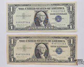 1510  2 $1 Silver Certificates  Series 1957 B, Blue Seal, Washington