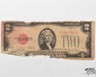 1518  Series 1928 G $2 Red Seal Note, Jefferson Face, Monticello Back