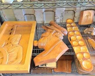3520  Wooden Home Decorations Signed Boucher Carved Sailor Plaque, Game Board  More