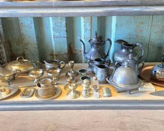 3032  Tableware Lot Ewer Pitcher, Gravy Boat, Covered Dish, Napkin Rings  More