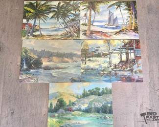 3531  Five Unframed Landscape  Seascape Scenery Pictures Tropical, Coastal, Winter