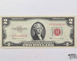 1516  Series 1953 C $2 Red Seal United States Note, Jefferson Monticello