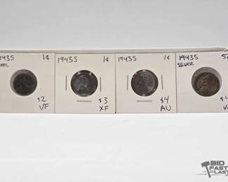 1640  3 1943S Steel War Pennies  1 1943S Silver War Nickel