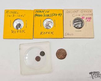 1702  Coin Lot Holders HandLabeled Michael  Ivan IV Kopek, Byzantine 12 Follis