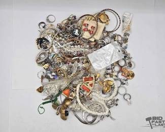 1012  Mixed Costume Jewelry Lot Rings, Bangles, Chains, Earrings  Pendants