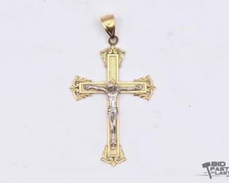 708  14kt Gold TwoTone Crucifix Pendant  4.1g