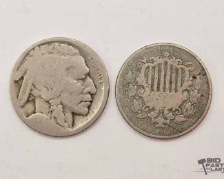 1644  1868 Shield Nickel  Buffalo Nickel  TwoCoin Lot