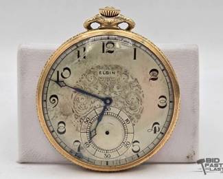 1104  Elgin 14kt Gold Filled OpenFace Pocket Watch