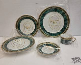 1803  5 Sets of Christian Dior China  Green  Black MalachiteStyle Rim Pattern