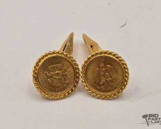 550 2 90 Gold Dos Pesos Gold Coin Cuff Links with 18kt Casing