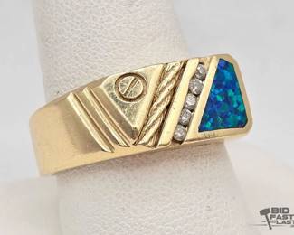 703  14kt Gold Ring With Diamonds  SemiPrecious Stones