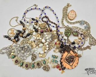 1018  Costume Jewelry Lot Necklaces, Bracelets, Earrings, CameoStyle Piece  More