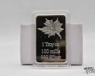 601 Silver Plated Maple Leaf Bar, 100 Mills .999 Silver