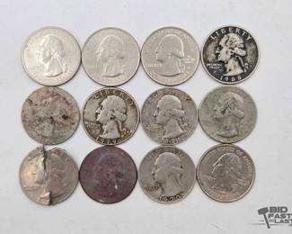 1604  Lot of 12 Washington Quarters  W, P  D Mint Marks, 1965, 1988D