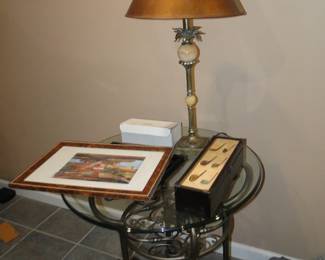 Small glass table and lamp