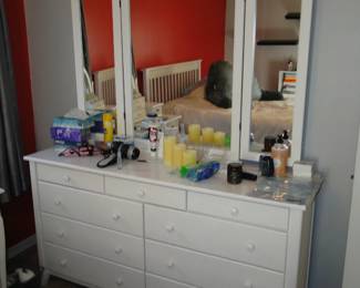 White Dresser with trifold mirror
