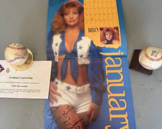 Signed 1991 Cowboy Calendar by all cheerleaders and two signed baseballs