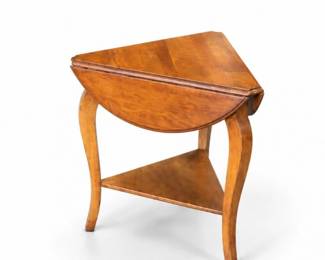 83 VintageTriangularDropLeafWoodSideTable