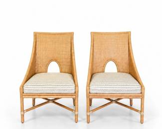 3 PairBarbaraBarryforMcGuireWovenRattanArmchairs