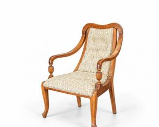 56 VintageCarvedWoodFloralUpholsteredArmchair