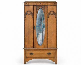 45 AntiqueCarvedOakWardrobeArmoirewithOvalMirror