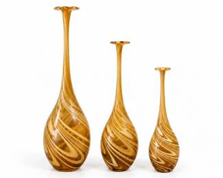 7 Setof3AmberSwirlArtGlassBottles