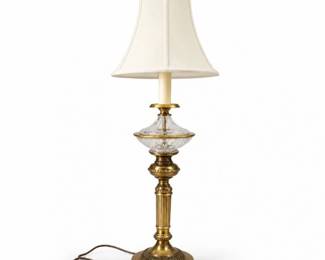 22 VintageAlsyBrassCrystalGlassTableLamp