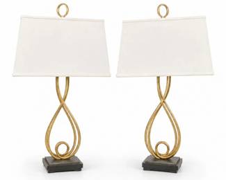 52 PairofContemporaryGoldScrollMetalTableLamps