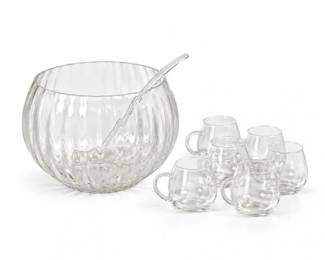 57 VintageClearGlassPunchBowlSetwithCupsLadle