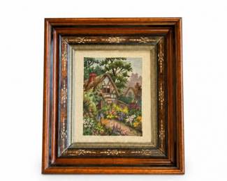 67 VintageFramedNeedlepointCottageGardenWallArt