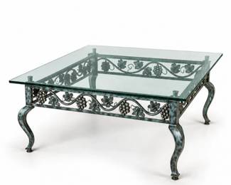 71 VintageVerdigrisMetalGlassGrapeVineCoffeeTable