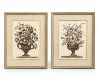 5 PairofVintageFramedBotanicalFloralUrnPrints