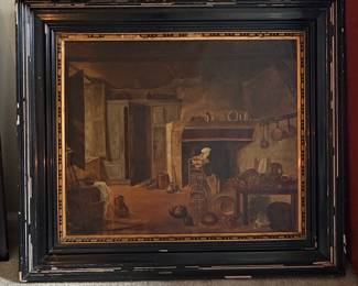 Vintage Dutch-Style Kitchen Interior Oil Painting