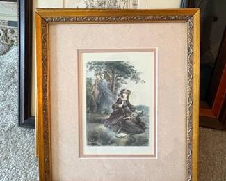 Victorian Style Fashion Print in Gold-Tone Frame