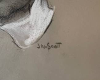 Jan Scott Signed Charcoal and Pastel Child Portrait