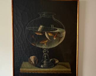 Oil Painting After José Felipe Parra Piquer's Still Life with Fishbowl